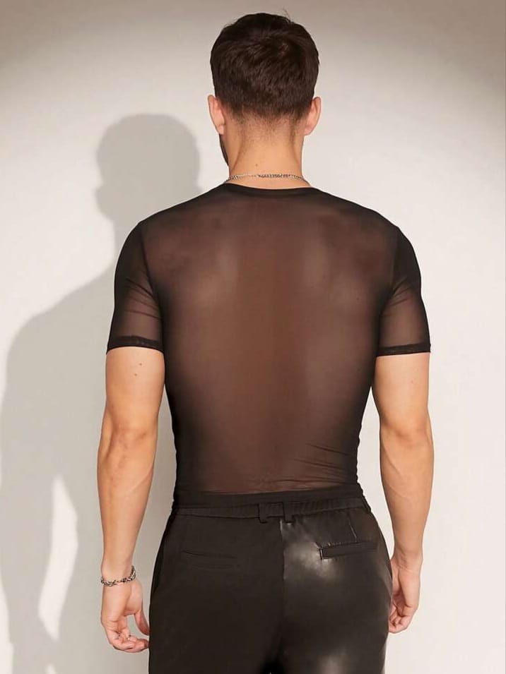 Bonga Boys Sexy Sheer Round Neck Short Sleeve Bodycon T-Shirt men